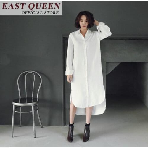 Womens dresses new arrival 2018 women dressing gown casual long shirt dress solid white long sleeves plus size dresses FF249 A