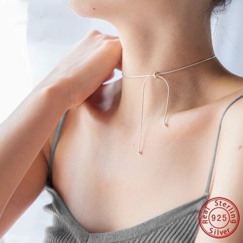 Real S925 Sterling Silver Snake Chain Pendant Neckalce Choker Round Beads Adjustable Fine Jewelry kolye For Women bijoux femme
