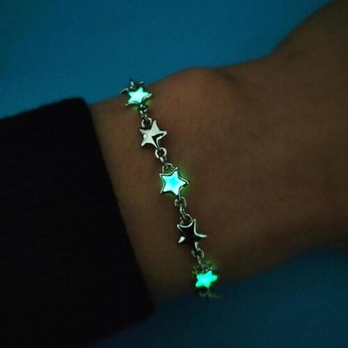 Women Charm Bracelet Wholesale New Personality Creative Luminous Star Bracelet Fashion Glow In The Dark AlloyJewelry Gifts