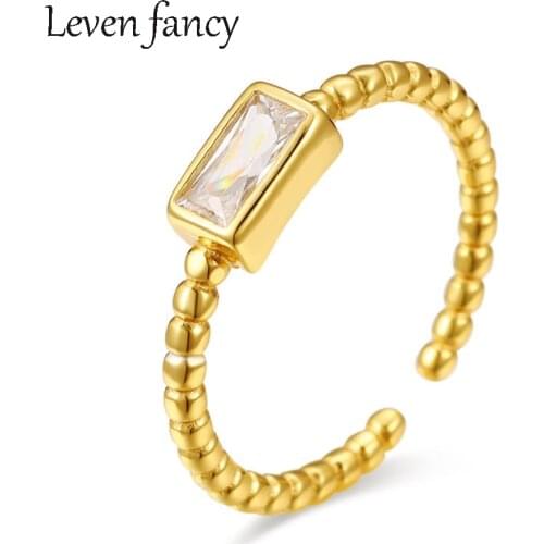 S925 Sterling Silver Rectangular Diamond Ring Simple Fashion Tiny Twisted Wire Open CZ Zircon Ring Daily Wear Jewelry for Girls
