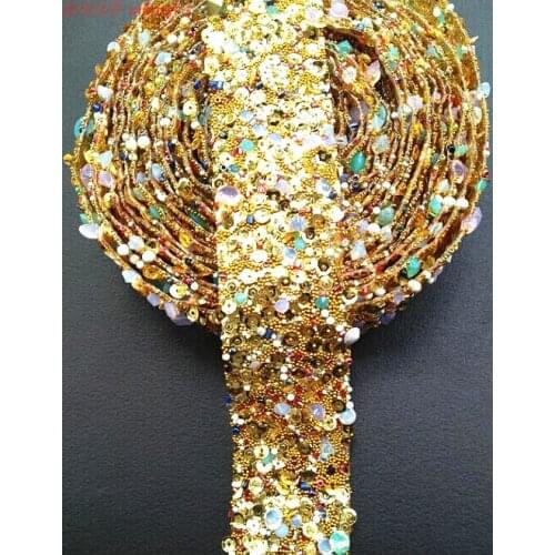1 Yard/Lot Rhinestone Trim 3.5cm Width Sequin Gold Banding Wedding Decoration Belt Diy Accessories Hot Fix Chain