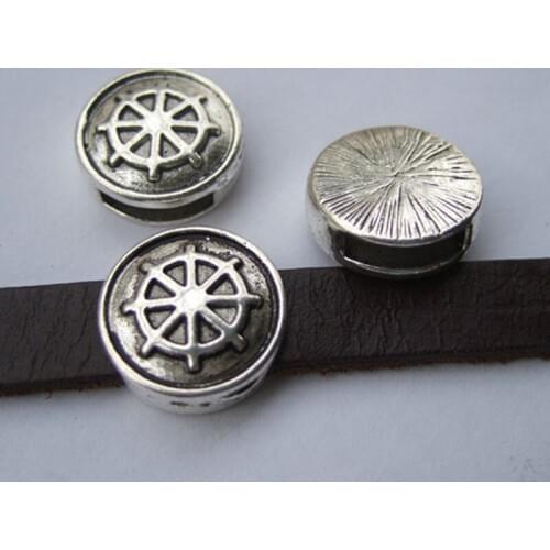 10Pcs Jewelry Findings Antique Anchor Rudder Slider 10x2mm for 5mm 10mm Flat Leather Cord