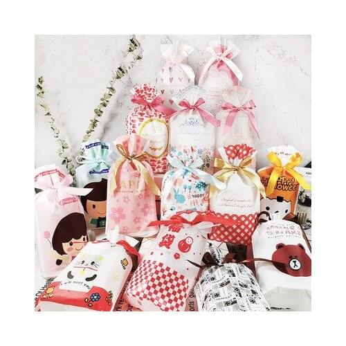 10pcs Golden Gift Bags Home Made Biscuit Cookies Plastic Cake Drawstring Bag for Wedding Party Decoration bolsas regalo navidad