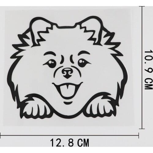 12.8CMX10.9CM Pomeranian Peeking Pet Dog Decal Vinyl Car Sticker Black/Silver 8A-0610
