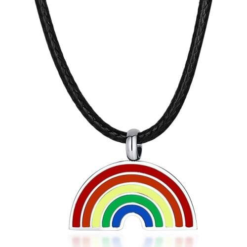 2021 LGBT Fashion Stainless Steel Paint European And American Personalized Rainbow Pendant Necklace Suitable For Couples