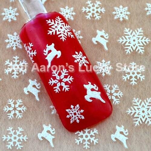 5PCS Christmas 3d glitter nail art stickers winter manicure nails decals foil decorations tool reindeer snowflake design TL22