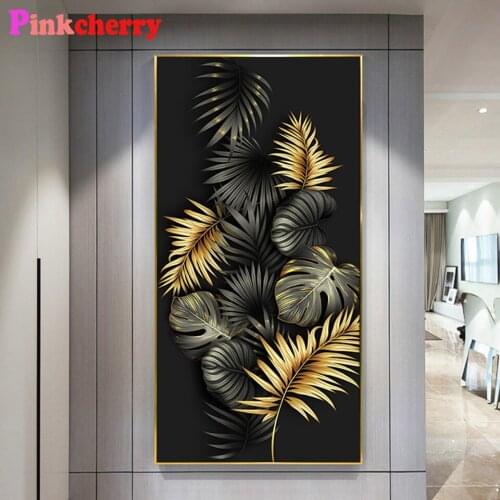 Golden Black Leaf Abstract diamond painting picture rhinestone embroidery diamond mosaic 5d cross stitch decoration home P22