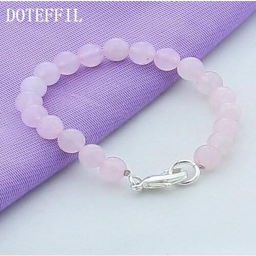 DOTEFFIL Pink Agate Bracelet 925 Sterling Silver Buckle For Woman Charm Wedding Engagement Fashion Party Jewelry