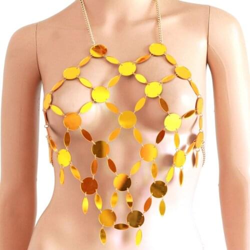 Chran Sexy Carnival Showgirl Dress Sequin Bra Body Chain Music Festival Belly Dance Costume