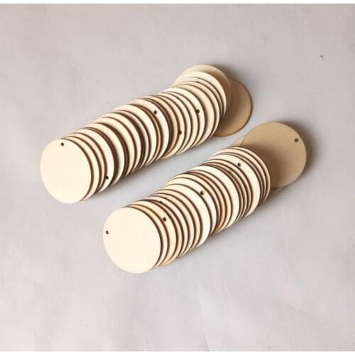 50pcs Unfinished Round Wooden Discs Ornament Embellishments For Scrapbooking DIY Craft One Hole Handmade Home Decor 50mm