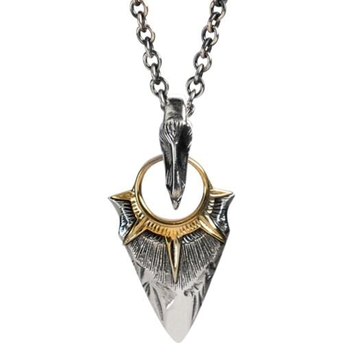 Bicolor 925 Sterling Silver Arrow Head Pendant,Spearhead Necklace with Eagle Head and Golden Sunrise for Men Women,50cm Chain,Fr