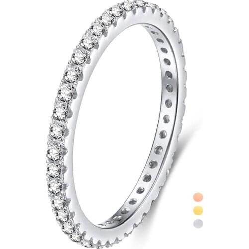 EAMTI 2mm Thin Ring for Women 925 Sterling Silver Ring Full 5A Cubic Zirconia Upgrade Inlay Quality Female Wedding Band