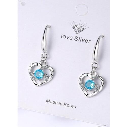 KOFSAC Fashion 925 Sterling Silver Earrings For Women Jewelry Luxury Shiny Zircon Love Heart Earring Lady Engagement Accessories