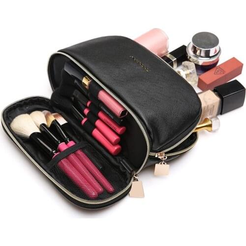 Double Zipper Makeup Pouch Large-capacity Cosmetic Bag Women Shell Bag Make Up Bag PU Small Cosmetics Bag Neceser Mujer Toiletry