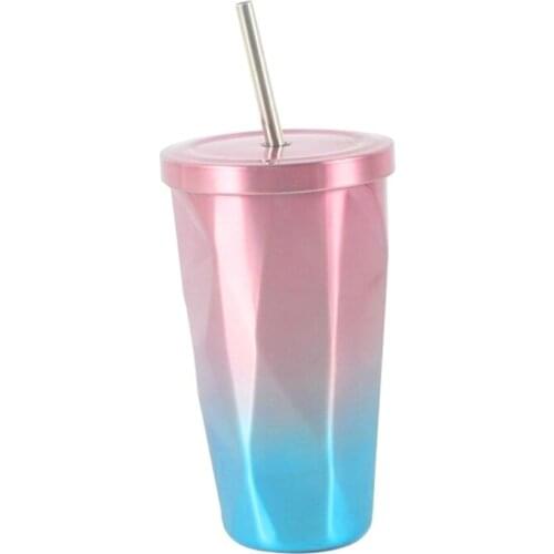 R2JC Travel Mug 500ML Reusable Stainless Steel Tumbler Mugs with Straw and Leak Proof Lid Insulated Flask for Cold Hot Drinks