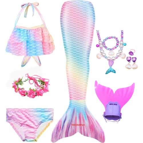 New Kids Girls Swimming Little Mermaid Tail Mer Maid Costume Cosplay Children Swimsuit Fantasy Beach Bikini Can Add Monofin Fin