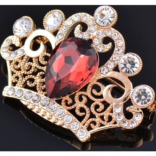 LEEKER Luxury Crystal Crown Brooch With Blue Purple Stones Pin For Women Retro Jewelry 127 K2