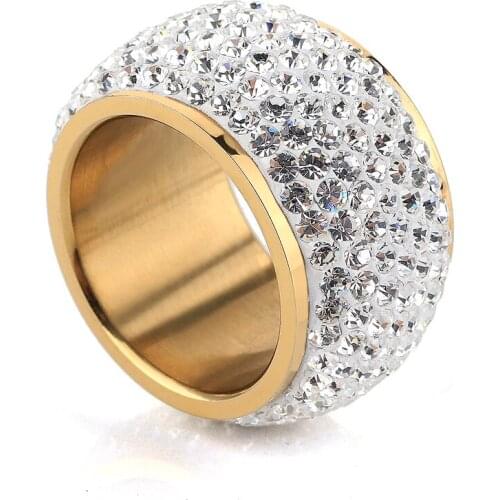 Wholesale Shining CZ Crystal Elements 7-Row Channel Set Wedding Rings for Women Gold-Color Free Shipping