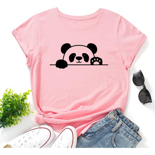 Adorable Panda Shirt for Women Cute Panda Bear T-Shirt Wild Animal Lover Female Graphic Tee Summer Cotton Short Sleeve Tops