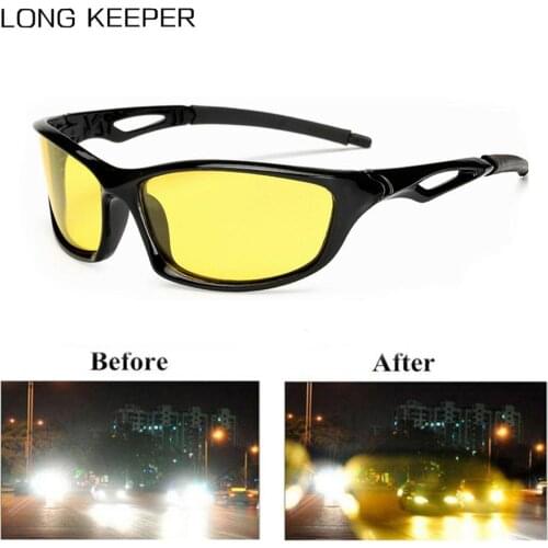 LongKeeper Night Vision Glasses Men Polarized Car Driving Anti-Glare Sunglasses Yellow Lens Sports Fishing Driver Goggles UV400