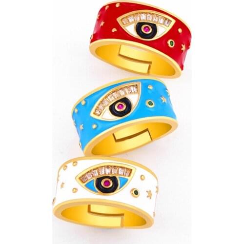 Colorful Enamel Women Rings Devils Eye Ethnic Vintage India Ring Zirconia Adjustable Jewelry for Female Party Jewelry New Rings
