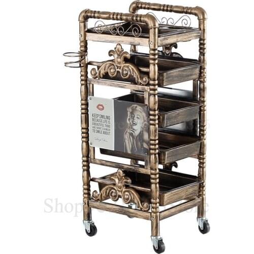 Retro stroller beauty salon dedicated bar car hair salon hairdressing rack barber shop hot dyeing cart tool cabinet