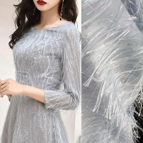 Tassels Shearing Jacquard weave Chiffon dress Evening dress The Fashion Fabric of Red Stage Dress with Shirt Net