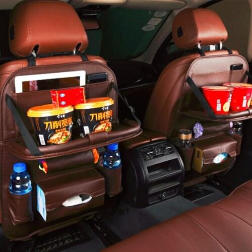 New Car Seat Back Bag Folding Table Organizer Pad Drink Chair Storage Pocket Box Travel Stowing Tidying Automobile Accessories