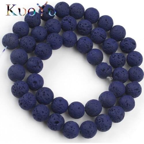 Dark Blue Lava Volcanic Rock Hematite Stone Rubber Beads Round Loose Bead For Jewelry Making Diy Wowen Charm Bracelet 4/6/8/10MM