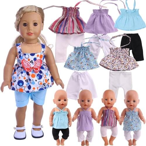 Top + Pants Fashion Suit For Girl 18 Inch American Doll & 43 Cm Baby Reborn Clothes,Our Gneration Baby Girls Doll Clothes,Sling
