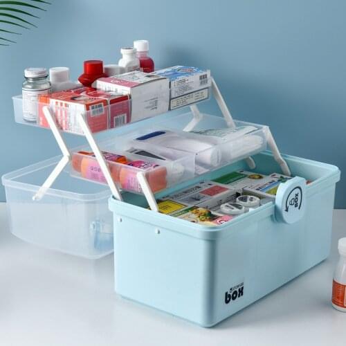 3/2 Layer Portable First Aid Kit Storage Box Plastic Multi-Functional Family Emergency Kit Box with Handle J2Y