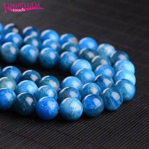 High Quality Natural Blue Apatite Stone Round Shape Loose Spacer Smooth Beads 4/6/8/10/12mm DIY Gems Jewelry Accessory 38cm sk66