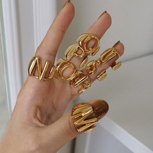 Y2K Chunky A-Z Letter Opening Adjustable Rings for Women Metal Gold Color Goth Charm Friendship Rings Jewelry Aesthetics Gifts