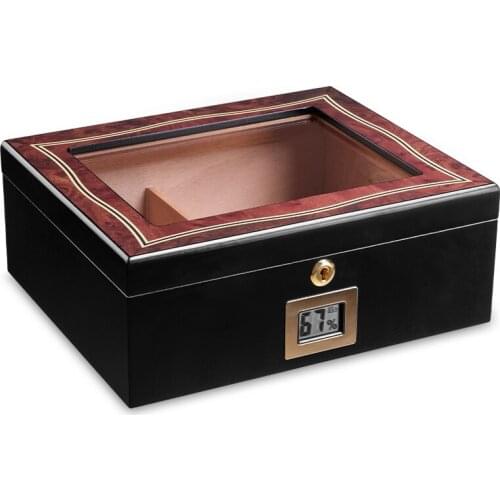 Cigars cedar Wood desktop Humidor High Glossy Cigar Moisturizing Box Glass Top Cigar Display Humidor puros habanos box CLA-A000