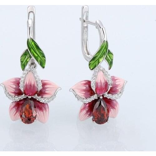 Fashion Hot Sale Enamel Red Flower Drop Earrings Luxury Creative Handmade Jewelry For Women Wedding Anniversary Dainty Ornaments