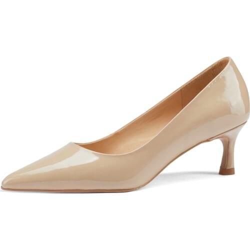 2021 New Women Pumps Genuine Patent Leather Ladies Party Shoes Apricot Black Sexy Woman Pointed Toe High Thin 6cm Heels M142