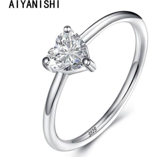AIYANISHI Sterling Silver 925 Women Rings Simple Heart Zircon Ring For Women Fine Silver Jewelry Engagement Wedding Girl Gifts