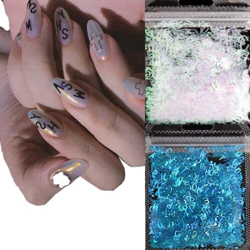 1 Bag English Alphabet Letter Nail Sequins 6 Colors Mirror Sparkly Sequins Laser Mixed DIY 3D Flakes Slices Nail Art Accessories