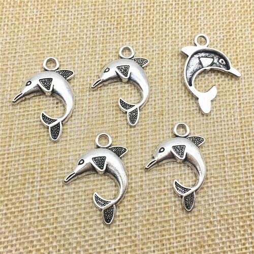 10Pcs 22*31mm Dolphin Pendant Zinc Alloy Clever Dolphin Charms Diy Jewelry Making Findings
