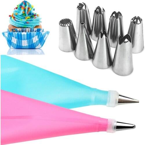 10Pcs/Set Cream Confectionery Nozzles Icing Piping And Pastry Bag Set Diy Cake Decorating Tools Set Stainless Steel Pastry Tips