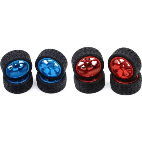 2set 65mm Metal Wheel Rim + High Grip Rubber Tires Tyres for Wltoys 144001 A959 A959-B 124019 124018 Red & Blue