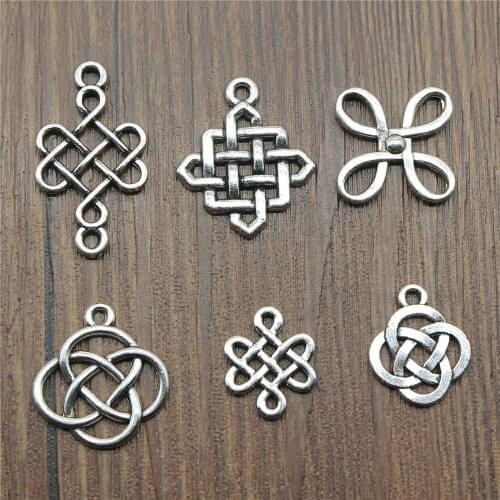 20pcs Chinese Knot Pendant Charms Antique Silver Color Chinese Knot Lucky Charms Jewelry DIY Chinese Knot Charms