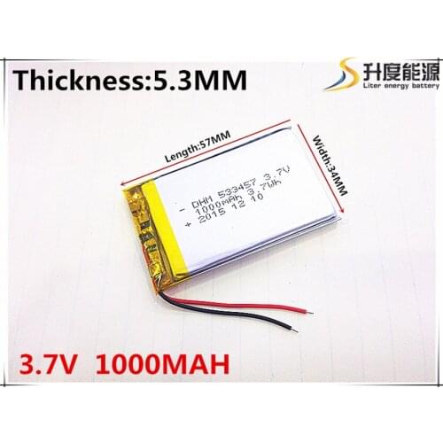 3.7V 1000mAh 533457 Lithium Polymer Li-Po li ion Rechargeable Battery cells For Mp3 MP4 MP5 GPS