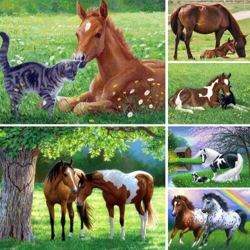 5D DIY Diamond Painting Horse Cross Stitch Kit Full Drill Square Embroidery Mosaic Art Picture of Rhinestones Home Decoration