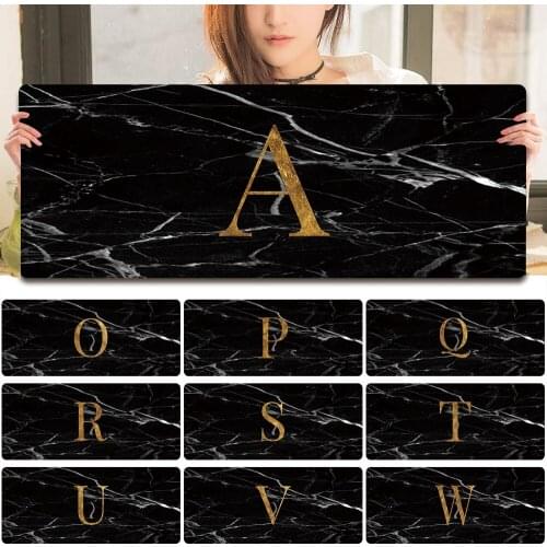 Large Sizes PU Leather Computer Mousepad Black Marble Letter Pattern Gaming Mouse Pad Waterproof Table Mat Mouse Pad for Laptop