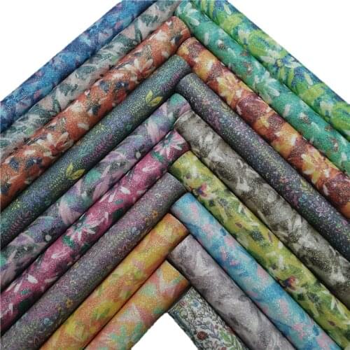 Flowers Printed Glitter Faux Vinyl Fabric with Felt Backing Glitter Leather Sheets For Earrings Bows DIY 21X29CM GM2323A