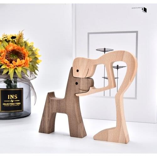 Wooden Table Dog Ornament Figurine Desktop Home Decor Statue Handmade Sculpture Office Room Decoration Crafts Fathers Day Gift
