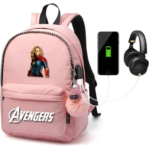 MARVEL Teenage travel Backpack fashion cartoon printing schoolbag USB Charging school bag Large capacity waterproof backpack