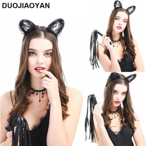 DUOJIAOYAN 2020 The New Sexy Cat Ear Headband Black Hair Hoop Night Fancy Dress Costume Hairband Halloween Party Cute Headpiece