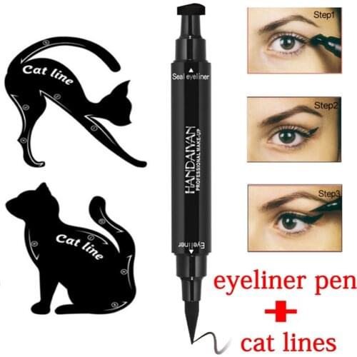 Dual End Black Liquid Eyeliner Pencil Pro Waterproof Long Lasting Makeup Eye Liner Pen+ Cat Line Eye Makeup Stencils #265322